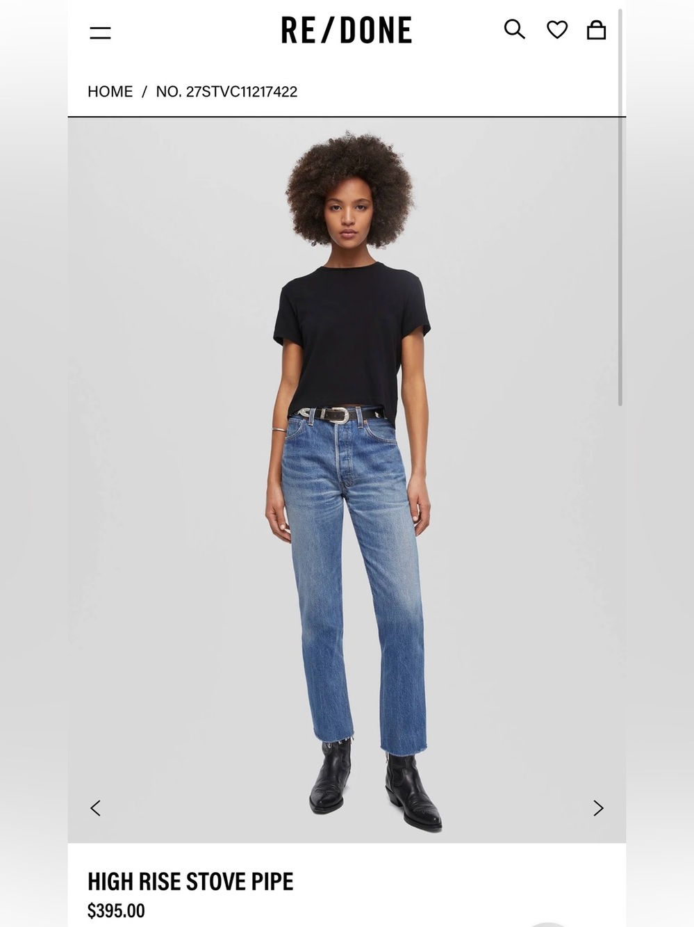 Re/Done High Rise Stove Pipe Jeans in Medium Blue